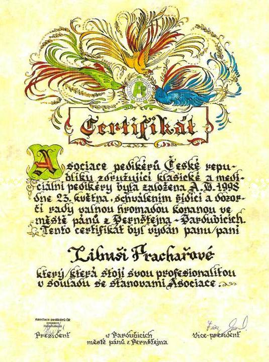 certifikát - podiatrie